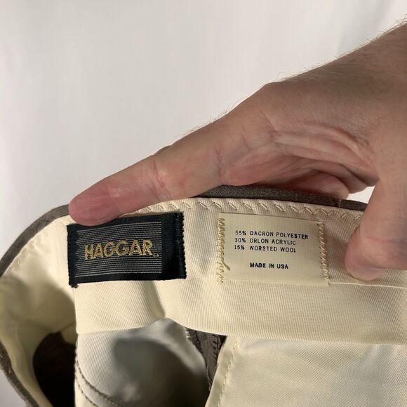 New Vintage Haggar Wool Blend Dress pants 38x30 Brown Flat Front Pockets - Picture 7 of 8
